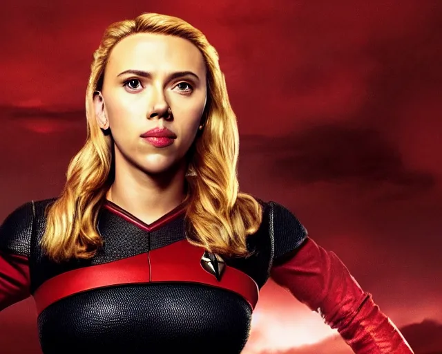 Image similar to portrait of scarlett johansson, in starfleet uniform, in a scene from the tv series vikings