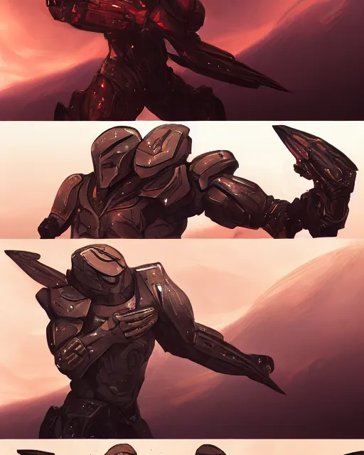 Image similar to artistic illustration of scifi armor dynamic pose deviantart artstation concept art 4k wolf brigade