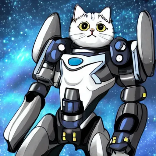 Image similar to a cat wearing a mecha suit