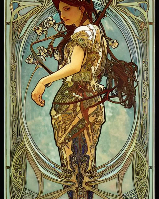 Image similar to an art nouveau painting of a deer with antlers, highly detailed, intricate, artstation, by alphonse mucha and james gurney