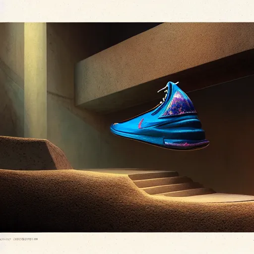 Prompt: a new nike sneaker line by travis scott, volumetric dark natural light, dark enlightenment, alchemy, albedo, octane render, by zdzislaw beksinski, jack kirby, tom lovell, alex malveda, greg staples