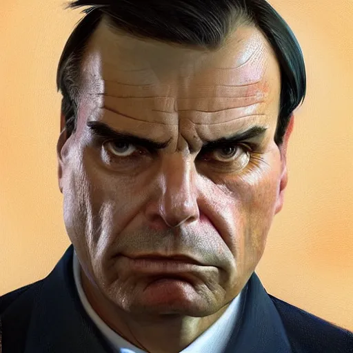 Prompt: Jair Bolsonaro with angry eyes, high angle camera artwork by Sergey Kolesov