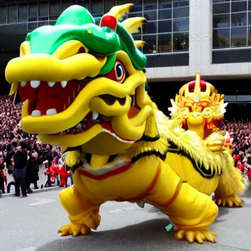 Prompt: traditional chinese parade dragon as koopa bowser