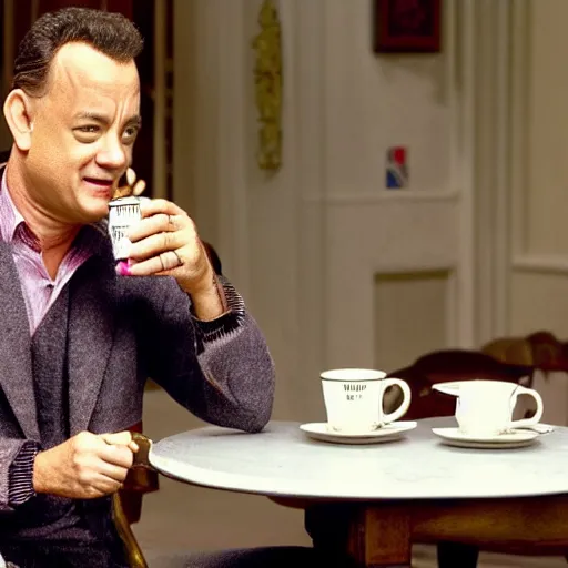 Image similar to tom hanks sipping on tea