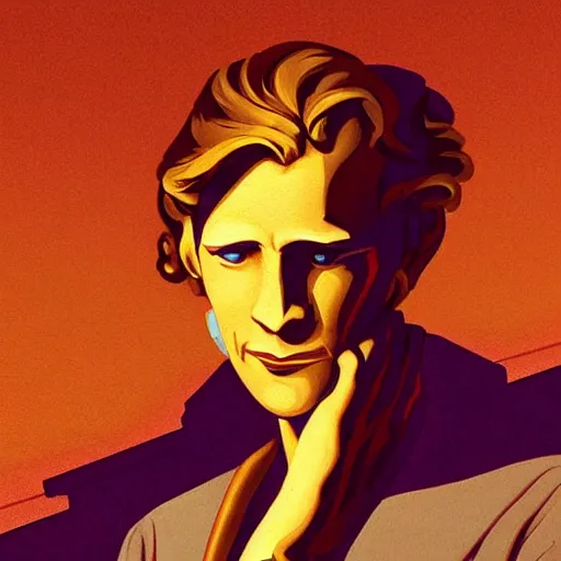 Image similar to Guybrush Threepwood from Monkey Island, golden hour, artstation, in the style of Art Deco and Edward Hopper and Bosch, extremely detailed