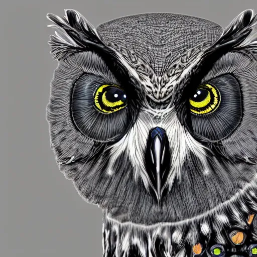 Image similar to a mix between an owl and a bear, high detail digital art