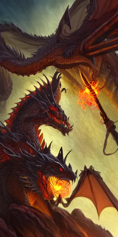 Prompt: draconic staff, dragon staff, ((((dragon)))) head on top of the staff, glowing draconic staff, epic fantasy style art, fantasy epic digital art, epic fantasy weapon art, hearthstone style art