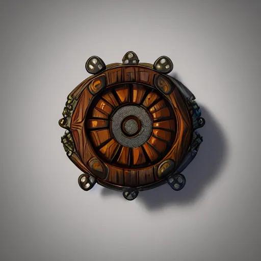 Image similar to a stylised old wooden colorful metal key, key is on the center of image, rpg game inventory item, rim light, outer glow, on the white background, high poly vray, stylised textures, trending on artstation