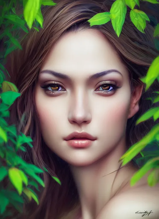 Image similar to photo of a gorgeous female in the style of stefan kostic, realistic, half body shot, sharp focus, 8 k high definition, insanely detailed, intricate, elegant, art by stanley lau and artgerm, extreme bokeh foliage