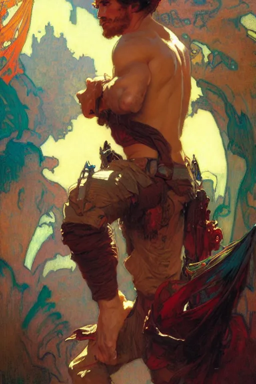 Prompt: attractive man, marvel, cool colors, painting by gaston bussiere, craig mullins, greg rutkowski, alphonse mucha