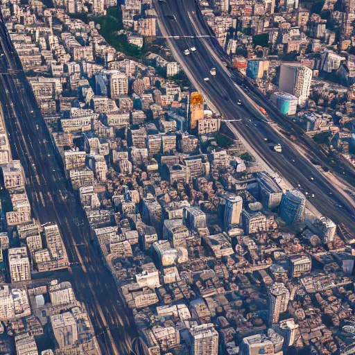 Prompt: macro photo of a large city hyper realistic with a lot of cars driving around