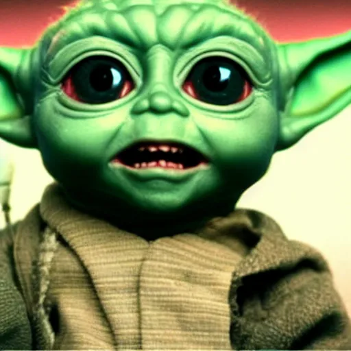 Image similar to a film still of baby yoda wearing 1 9 9 0 s hip hop outfit realistic, detailed