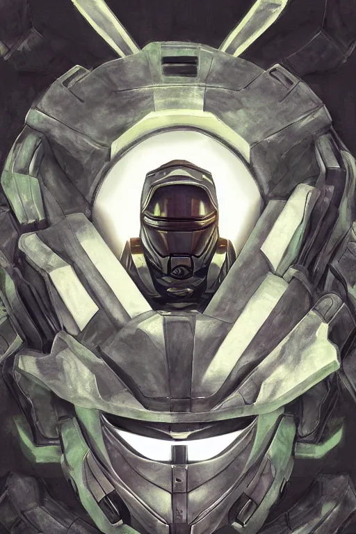 Image similar to robot ninja mask helmet halo master chief radiating a glowing aura global illumination ray tracing hdr fanart arstation by ian pesty and katarzyna da „ bek - chmiel