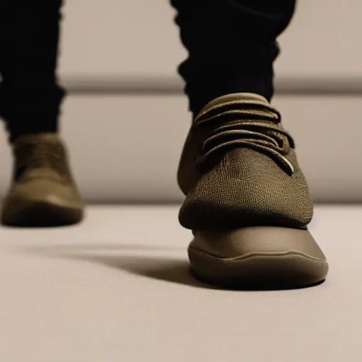 Image similar to shoe with no laces designed by Kanye West, product photography, shallow depth of field