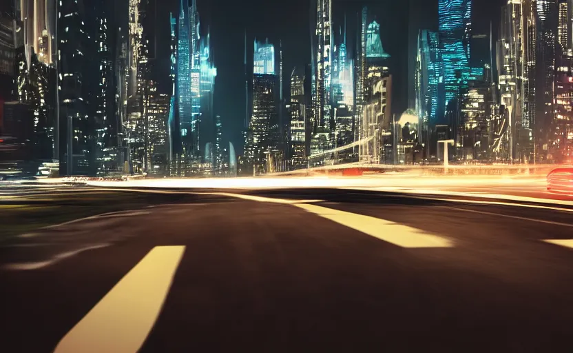 Prompt: A film still of the 2025 Batmobile prototype racing through Gotham at night, 8k