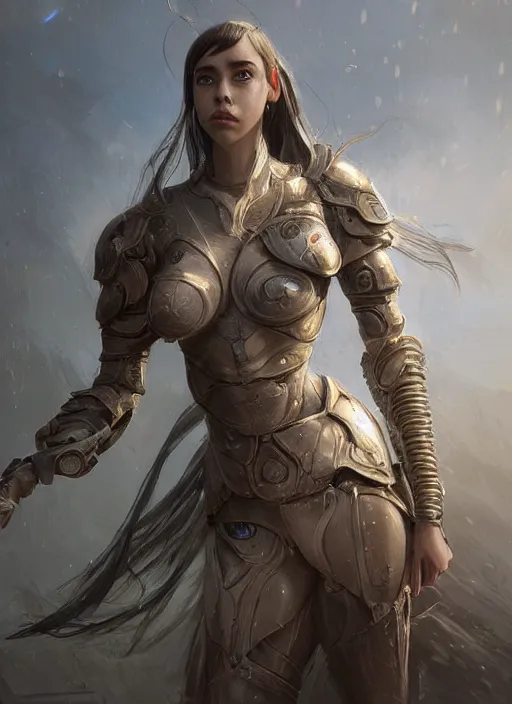 Image similar to a professional portrait of a beautiful young female, clothed in ethereal battle armor, olive skin, long dark hair, beautiful bone structure, symmetrical facial features, intricate, elegant, digital painting, concept art, smooth, sharp focus, finely detailed, illustration, from Valerian and the City of a Thousand Planets, in the style of Ruan Jia and Mandy Jurgens and Artgerm and Greg Rutkowski and William-Adolphe Bouguerea