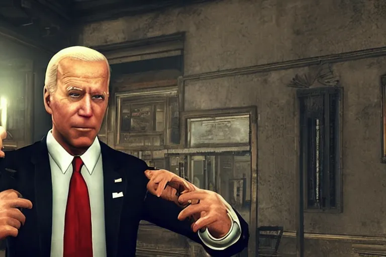 Image similar to screenshot of joe biden in hitman absolution