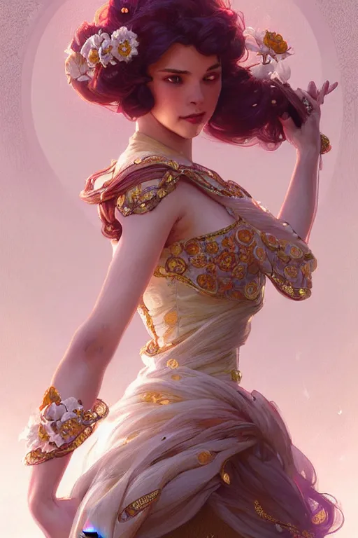 Prompt: Princess Daisy, fantasy, intricate, elegant, highly detailed, digital painting, artstation, concept art, matte, sharp focus, illustration, art by Artgerm and Greg Rutkowski and Alphonse Mucha