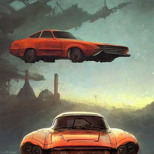 Prompt: vintage, old, rusty, ussr, soviet car, iz 2 1 2 5!!!, as a realistic scifi spaceship!!!, wide angle shot art by donato giancola and greg rutkowski, vintage retro scifi, realistic space, digital art, trending on artstation, symmetry!!!