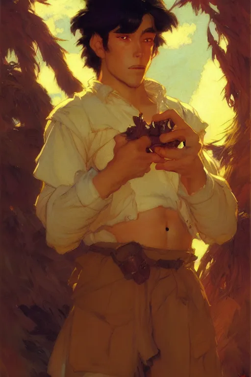 Image similar to nugget, dynamic lighting, by studio ghibli, painting by gaston bussiere, craig mullins, j. c. leyendecker, tom of finland