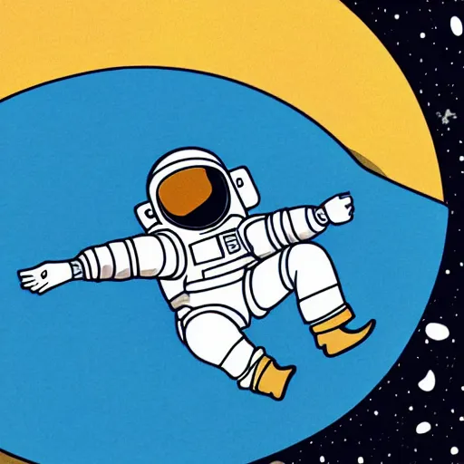 Image similar to Meyoko illustration of an astronaut drifting in space staring at the earth