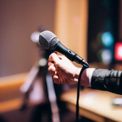 Image similar to a person interviewing a microphone