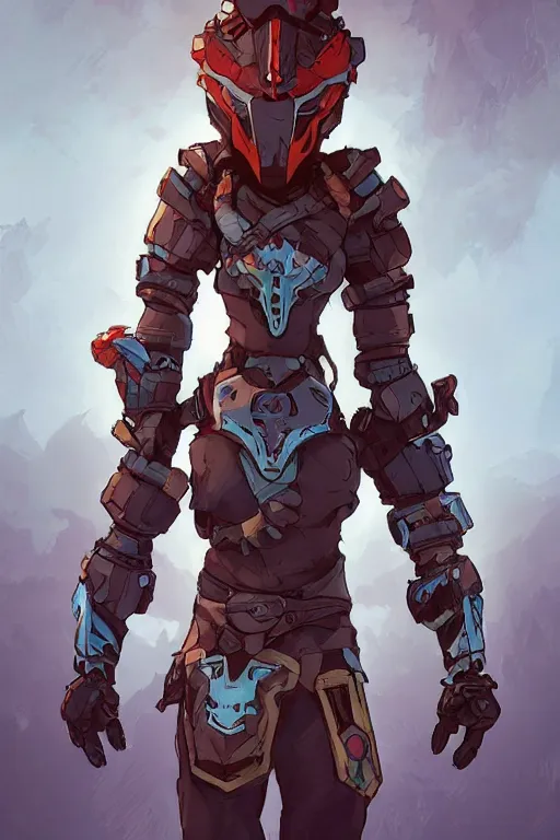 Image similar to combination suit armor aloy horizon forbidden west horizon zero dawn robot ninja mask helmet backpack tribal, art gta 5 comics, official fanart behance hd artstation by jesper ejsing, by rhads, makoto shinkai and lois van baarle, ilya kuvshinov, ossdraws