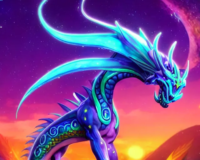 Prompt: aurelion sol, psychedelic dragon, dreamworks