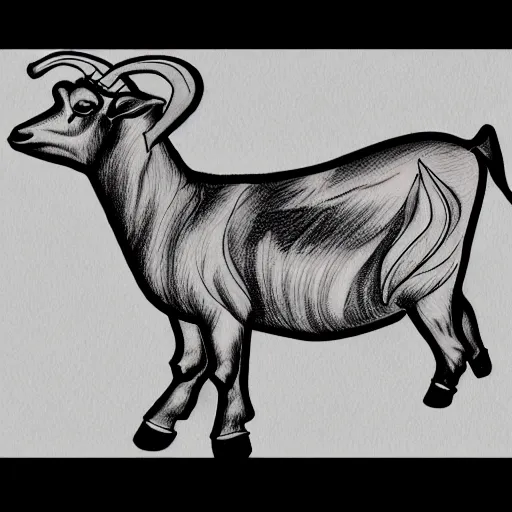 Image similar to a detailed tattoo outline of a goat !with a churro in its mouth!, 4k, illustration, sharp focus