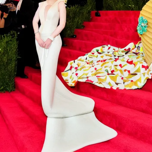Prompt: an ice cream cone at the met gala