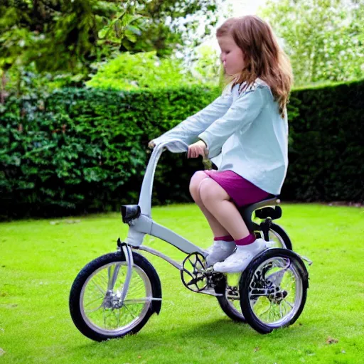 Prompt: a girl with uk folding brompton bike in a garden, by eisner will