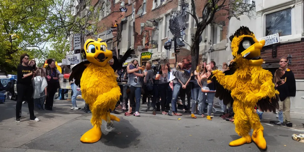 Image similar to herky the hawk at the stonewall uprising