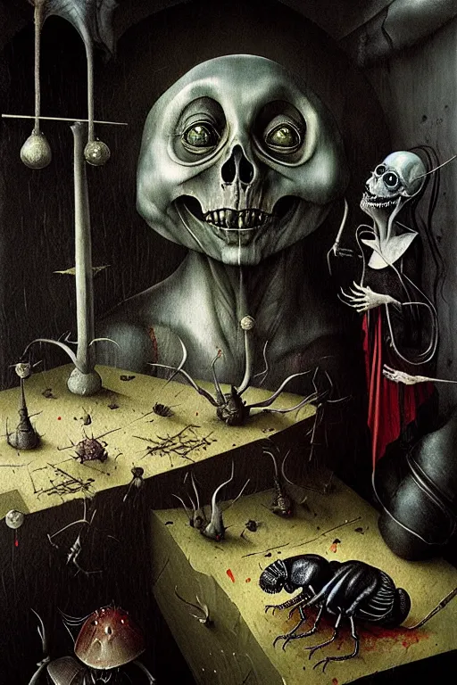 Image similar to hieronymus bosch, greg rutkowski, anna podedworna, painting of beetlejuice