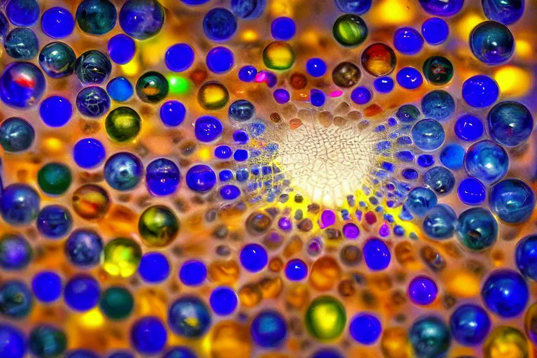 Prompt: glass marbles, caustics, macro shot