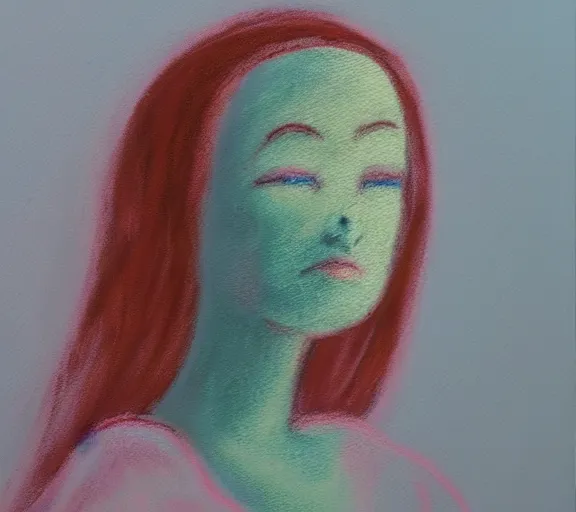 Prompt: pastel painting of a girl without a face. Hopeful, romantic, foreshadowing