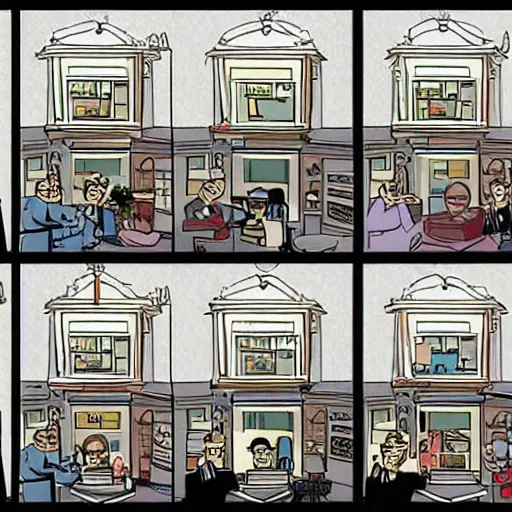Image similar to the whitehouse in the style of a Chris Ware comic page