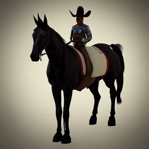 Image similar to christin hendricks as horseman characters, 3 d render, blender,