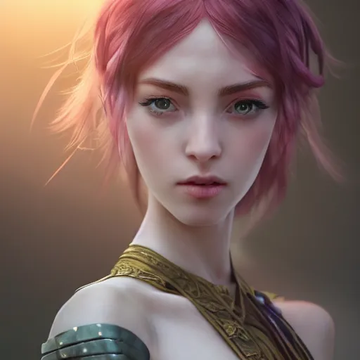 Image similar to character design, beautifull female ranger, delicate and lovely face, fantasy style clothing, anime key visual, official media, illustrated by wlop, extremely detailed, 8 k, trending on artstation, cinematic lighting, beautiful, mist, photorealistic, octane render, unreal engine, hyper detailed, volumetric lighting