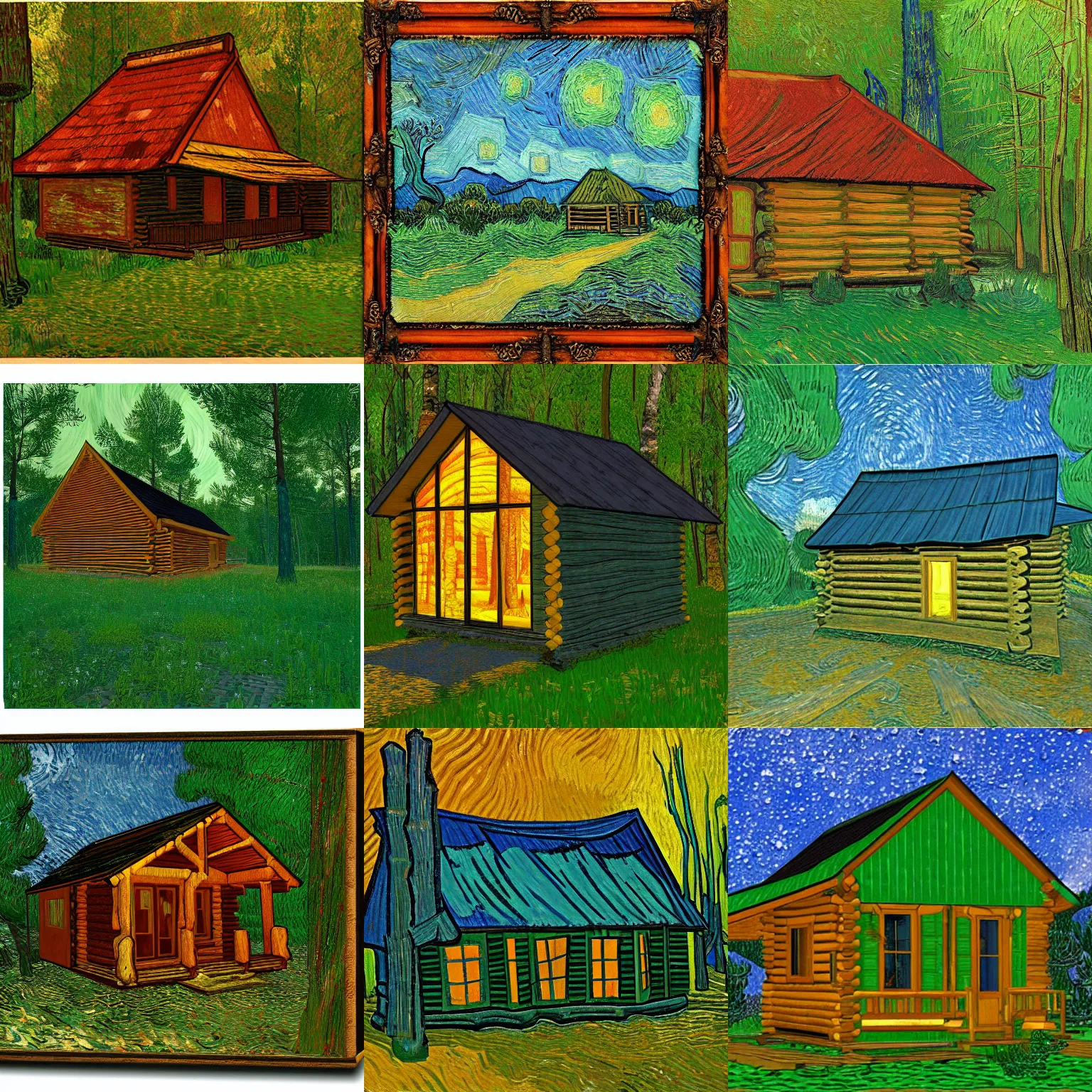 Prompt: [ a log cabin in the forest ] [ van gogh ] [ specular ]
