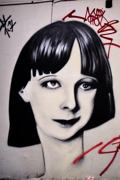 Prompt: graffiti of 2 2 yeard old mary louise brooks, 1 9 8 0 s graffiti by zephyr