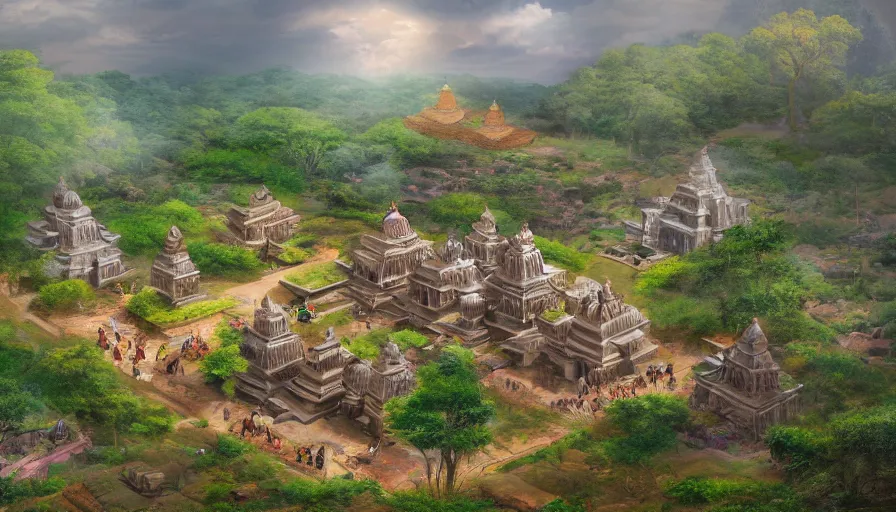 Prompt: matte painting of a beautiful dvaravati village and buddhit temple, digital art, trending on artstation