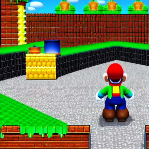 Prompt: in - game crt screenshot of super mario 6 4 for the nintendo 6 4, 4 k, high quality, hyperdetailed