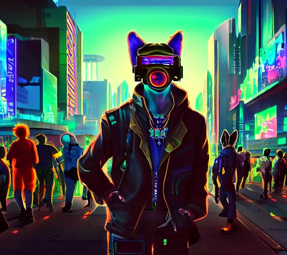 Image similar to high - resolution photograph from a cyberpunk era furry fandom convention ( midwest furfest 2 0 4 7 ), taking place after the genetic revolution and quantum singularity. photorealistic.