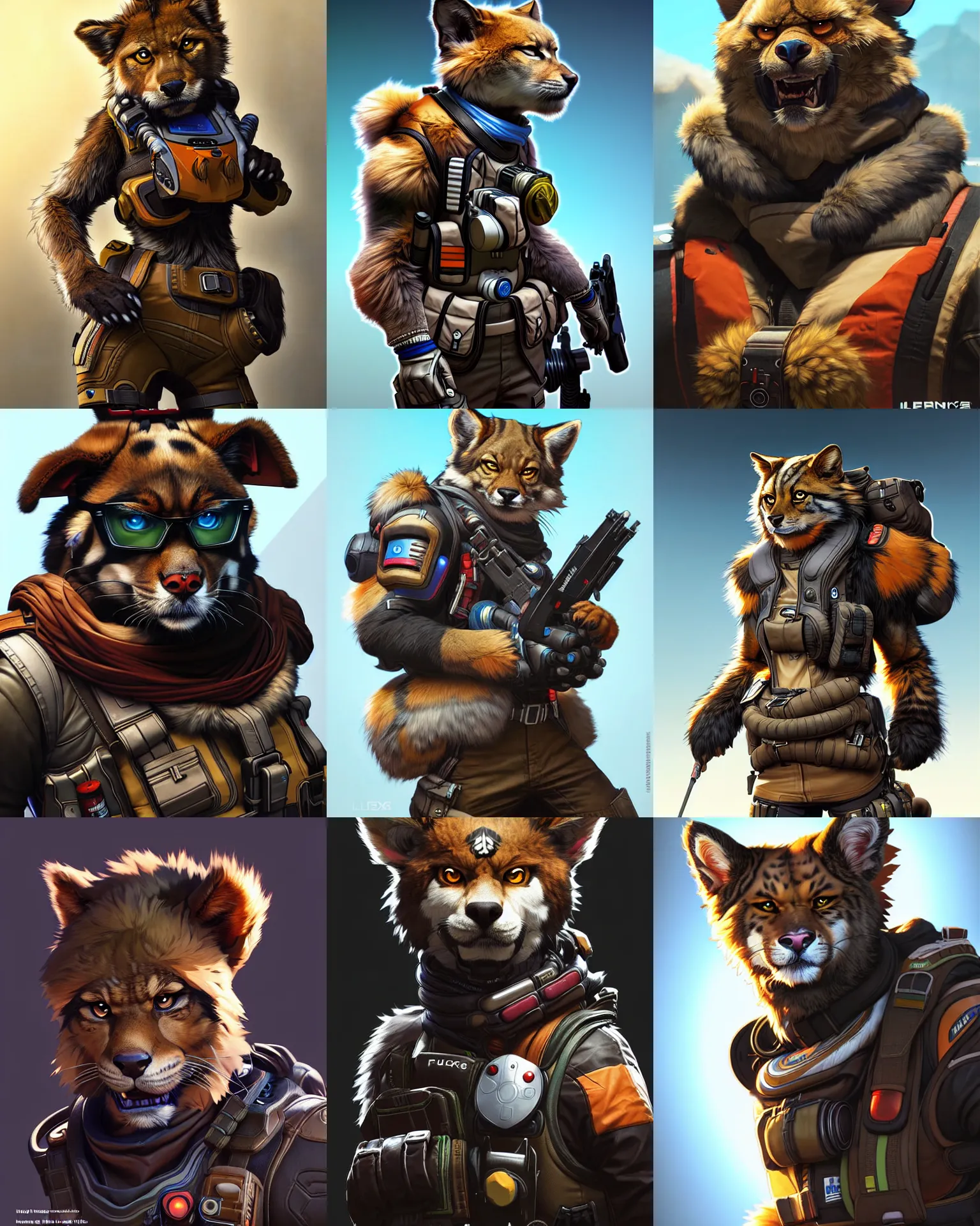 Prompt: furry as an apex legends character digital illustration portrait design by, mark brooks and brad kunkle detailed, gorgeous lighting, wide angle action dynamic portrait