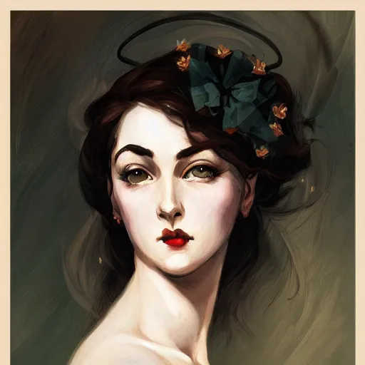 Image similar to a portrait of a beautiful woman in the style of charles dana gibson and in the style of peter mohrbacher.