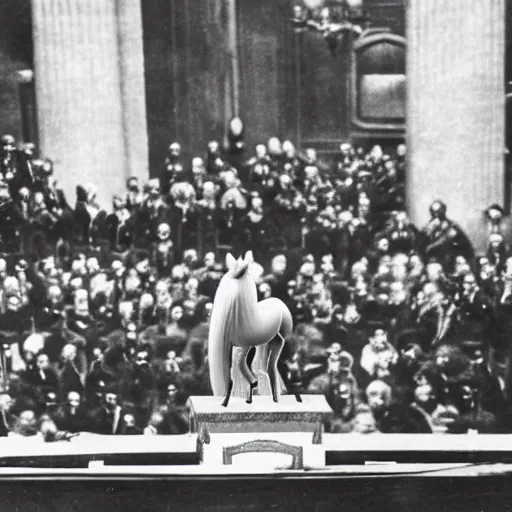 Image similar to my little pony at the reichstag speech, january 3 0, 1 9 3 9, very realistic, highly detailed