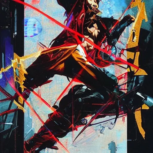 Image similar to portrait of the hacker magician in a dramatic jojo pose tarot card, oil on canvas by yoji shinkawa and esao andrews and raoul ruiz