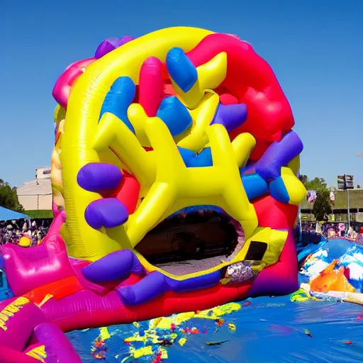 Image similar to overinflated inflatable bursting, too much air, toy explosion, action photography, slow - motion