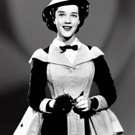 Prompt: a high resolution photo of young julie andrews as mary poppins, 4 khd, award winning photography.