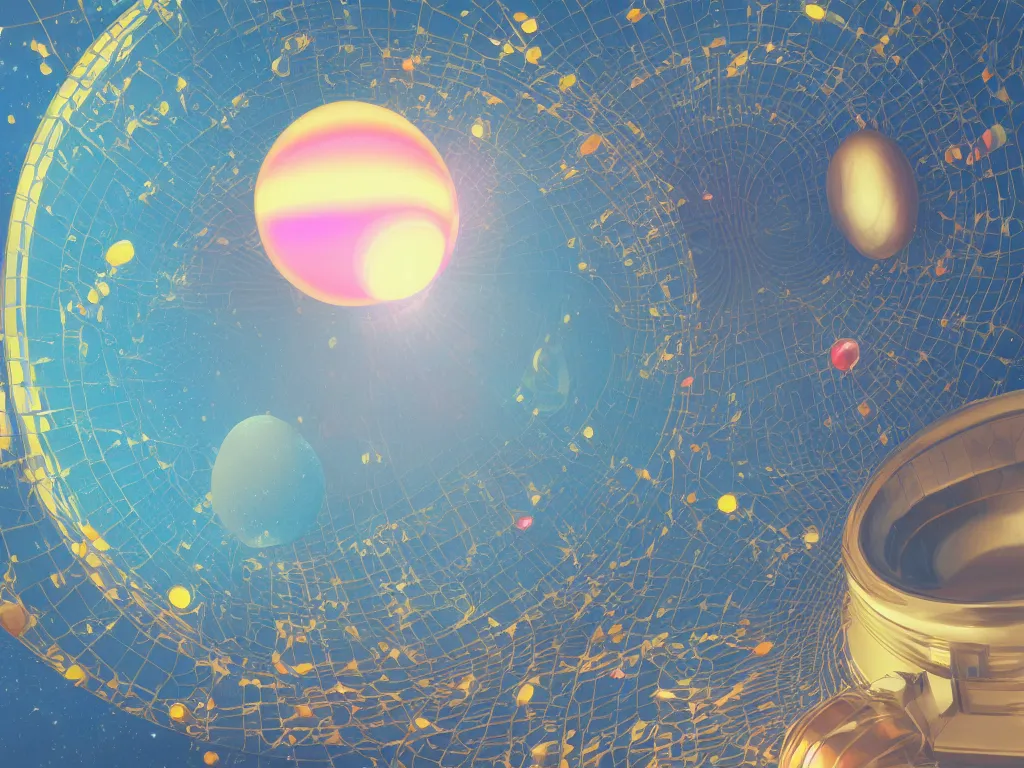 Image similar to 3 d render, sunlight study, the universe is a spheroid region 7 0 5 meters in diameter, art nouveau, by paul outerbridge and ( ( ( ( ( lisa frank ) ) ) ) ), 8 k, sharp focus, octane render